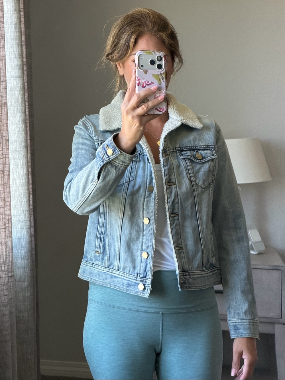 Articles Of Society Pale Blue Denim Sherpa-Lined Jacket